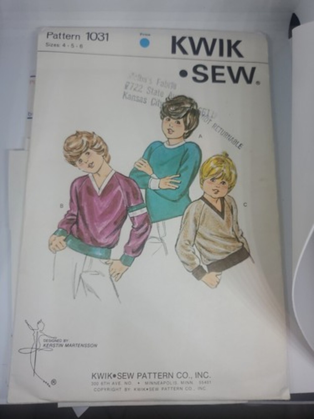 Vtg  Kwik Sew 1031 Sewing Pattern Child Sz 4 5 6 Pullover V-Neck Knit Top